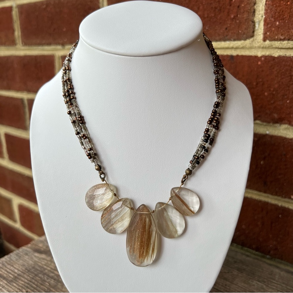 Chico’s Beaded Gold Brushed Natural Colors Multilayered Necklace